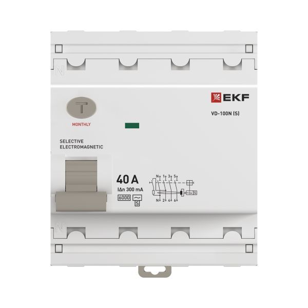 Выключатель дифференциального тока ВД-100N (S) 4P 40А 300мА тип AC эл-мех 6кА PROXIMA EKF