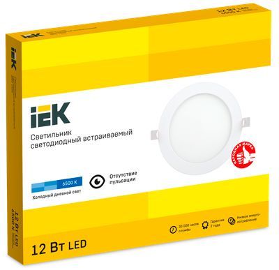 Светильник ДВО 1606 белый круг LED 12Вт 6500 IP20 IEK