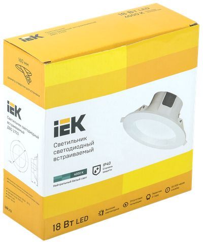 Светильник светодиодный ДВО 1703 белый круг 18Вт 4000K IP40 IEK