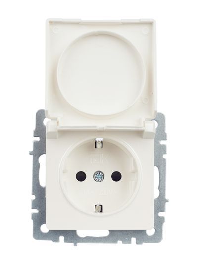BRITE Розетка 1-местная с заземлением с защитными шторками и крышкой 16А IP44 РСбш10-3-44-БрЖ жемчуг IEK