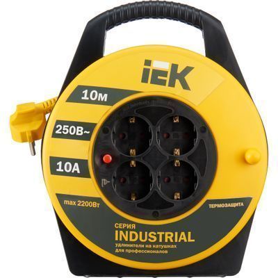 Катушка УК10 4 места с заземлением с термозащитой 3х1,0мм2 "Industrial" 10м IEK