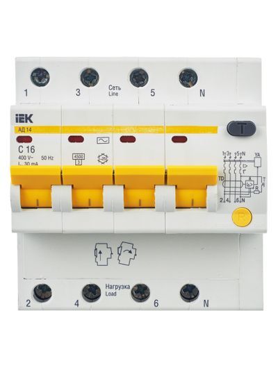 KARAT Дифференциальный автомат АД14 4P 16А 30мА тип AC IEK