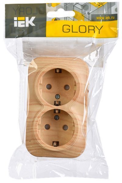 GLORY Розетка 2-местная для открытой установки с заземлением с защитными шторками 16А РСш22-3-ХС сосна IEK
