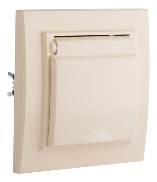 Минск Розетка 1-местная СП с/з с крышкой 16А бежевая с защ. штор. IP44 EKF