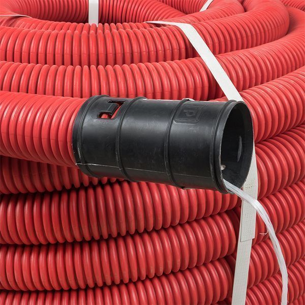 Труба гофр. двустенная ПНД/ПНД гибкая с протяжкой d75 мм (50 м) красная EKF-Plast