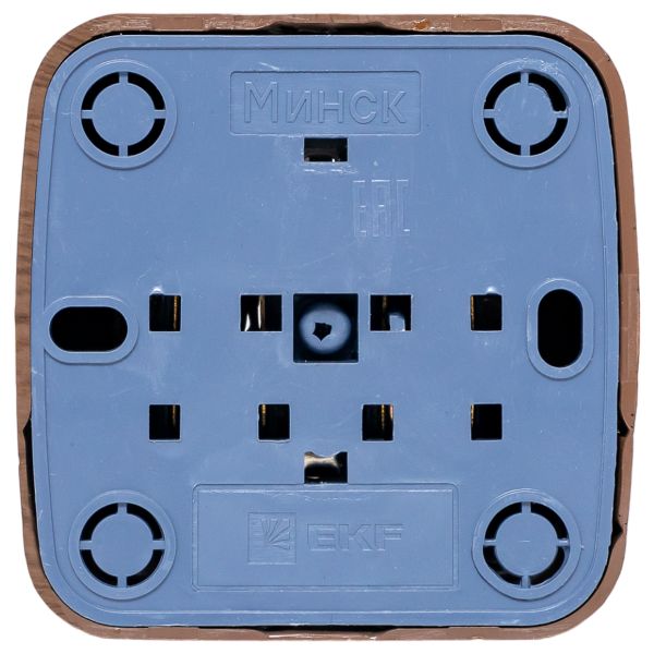 Розетка 1-местная ОП Минск 10А без заземления тёмное дерево EKF