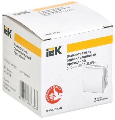 Выключатель проходной (переключатель) одноклавишный ВК4-21-00-П (на 2 модуля) ПРАЙМЕР белый IEK