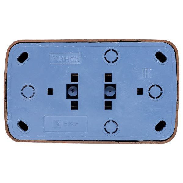 Розетка 2-местная ОП Минск 16А с заземлением тёмное дерево EKF