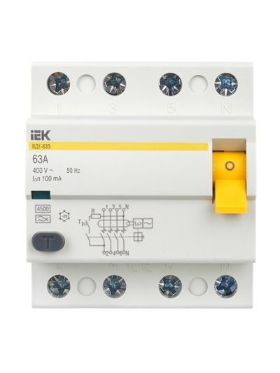 Выключатель дифференциальный (УЗО) ВД1-63 4Р 63А 100мА тип А IEK