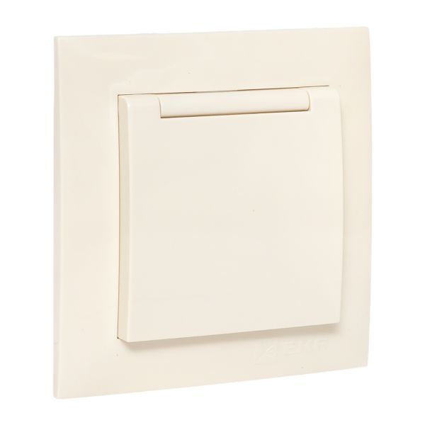 Валенсия розетка 1-местная с/з 16А кремовая с крышкой и защ. штор. EKF