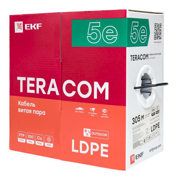 Кабель витая пара TERACOM Cat.5E F/UTP 4 пары solid внешний оболочка LDPE цвет черный (упак. 305м)
