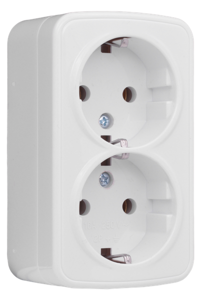Минск Розетка 2-местная ОП 16А с заземлением белая EKF Basic