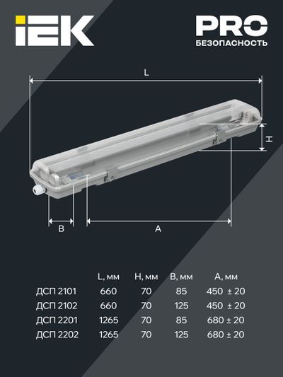 Светильник ДСП 2102 под светодиодную лампу 2хT8 600мм IP65 IEK