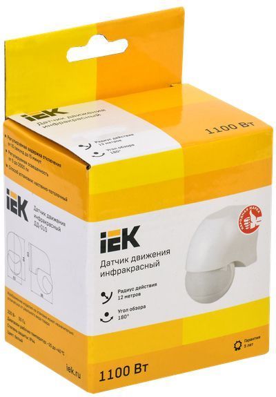 Датчик движения ДД-010 1100Вт 180град 10м IP44 белый IEK