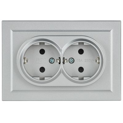 BRITE Розетка 2-местная с заземлением с защитными шторками 16А в сборе РСш12-3-БрА алюминий IEK