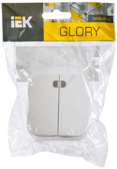 GLORY Выключатель 2-клавишный для открытой установки с индикацией 10А ВС20-2-1-ХБ белый IEK