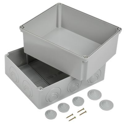 Коробка распаячная КМ41274 для открытой проводки безгалогенная (HF) 240х195х165мм IP55 5 вводов серая IEK