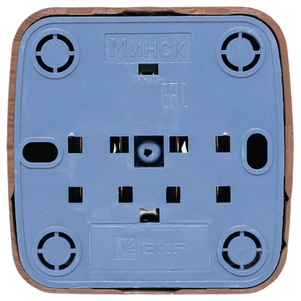 Розетка 1-местная ОП Минск 16А с заземлением тёмное дерево EKF