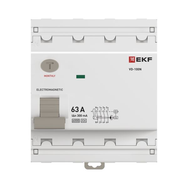 Выключатель дифференциального тока ВД-100N 4P 63А 300мА A эл-мех 6кА PROXIMA EKF