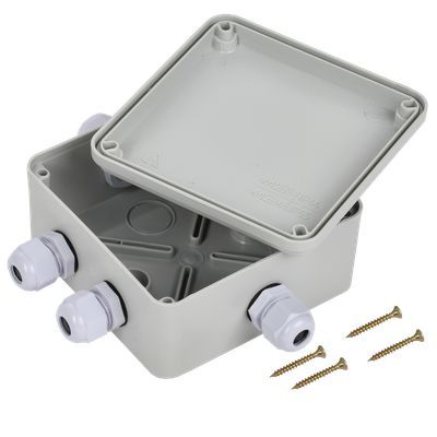 Коробка распаячная КМ41330 для открытой проводки безгалогенная (HF) 100х100х50мм IP55 5 гермовводов PG9 серая IEK