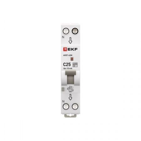 Автоматический выключатель дифференциального тока АВДТ-63М 1P+N 18мм 25А характеристика С 10мА тип AС электронный 6кА PROXIMA EKF