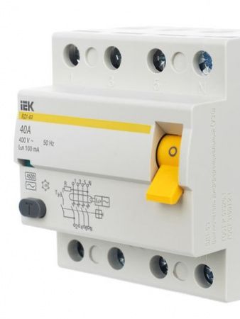 Выключатель дифференциальный (УЗО) ВД1-63 4Р 40А 100мА IEK