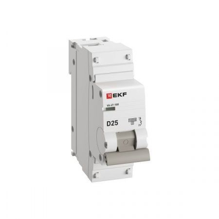 Выкл. автомат.  1П  25А  хар-ка D  10кА  EKF  PROxima  FВА 47-100,   mcb47100-1-25D-pro