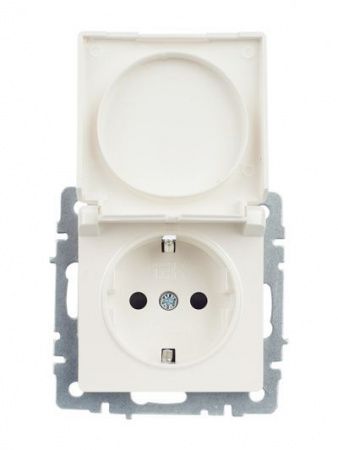 BRITE Розетка 1-местная с заземлением с защитными шторками и крышкой 16А IP44 РСбш10-3-44-БрЖ жемчуг IEK