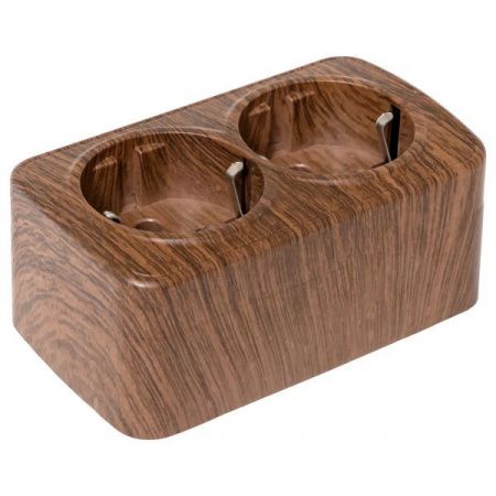 Розетка 2-местная ОП Минск 16А с заземлением тёмное дерево EKF