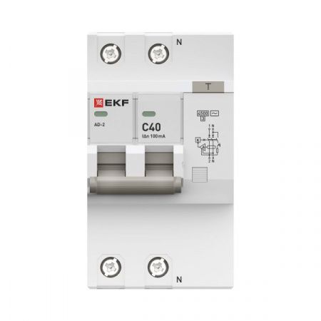 Дифференциальный автомат АД-2 40А/100мА (хар. C, AC, электронный) 4,5кА EKF PROxima