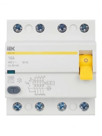 Выключатель дифференциальный (УЗО) ВД1-63 4Р 16А 30мА IEK