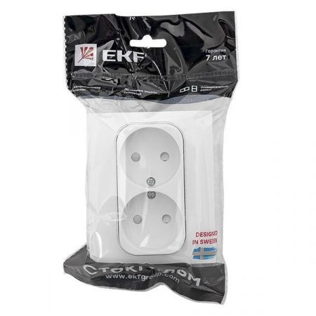 Стокгольм Розетка 2-местная б/з 10А автоматические клеммы белая с защ. штор. EKF PROxima