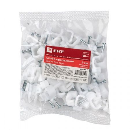Скоба крепежная квадратная (плоская) (9мм.) (50шт.) EKF PROxima