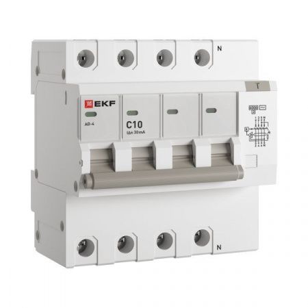 Диф. автомат 10А  30мА  EKF PROxima АД-4 хар-ка  C  электрон. тип АС защита 270В 6кА