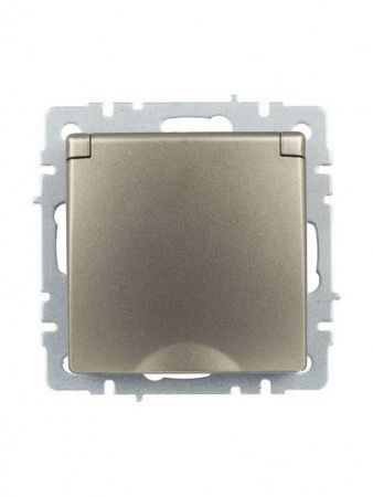 BRITE Розетка 1-местная с заземлением с защитными шторками и крышкой 16А IP20 РСбш10-3-БрШ шампань IEK