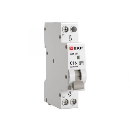 Автоматический выключатель дифференциального тока АВДТ-63М 1P+N 18мм 16А характеристика С 10мА тип AС электронный 6кА PROXIMA EKF