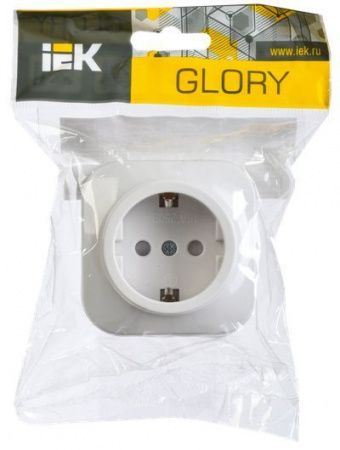 GLORY Розетка 1-местная для открытой установки с заземлением с защитными шторками 16А РСш20-3-ХБ белый IEK