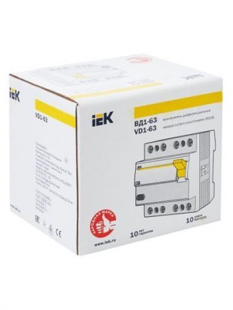 Выключатель дифференциальный (УЗО) ВД1-63 4Р 63А 100мА IEK
