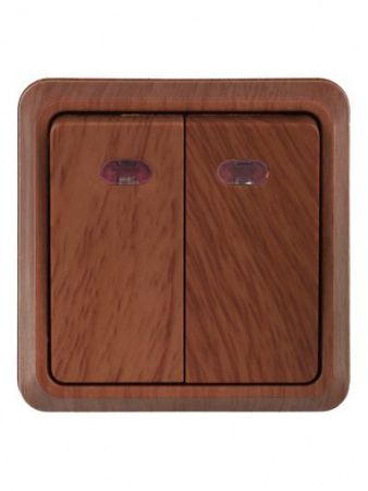 OKTAVA Выключатель 2-клавишный с индикацией для открытой установки 10А ВС20-2-1-ОД дуб GENERICA