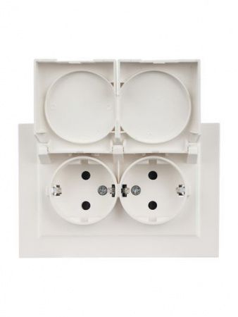 BRITE Розетка 2-местная с заземлением с защитными шторками и крышкой 16А в сборе IP44 РСбш12-3-44-БрЖ жемчуг IEK