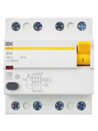 Выключатель дифференциальный (УЗО) ВД1-63 4Р 63А 100мА IEK