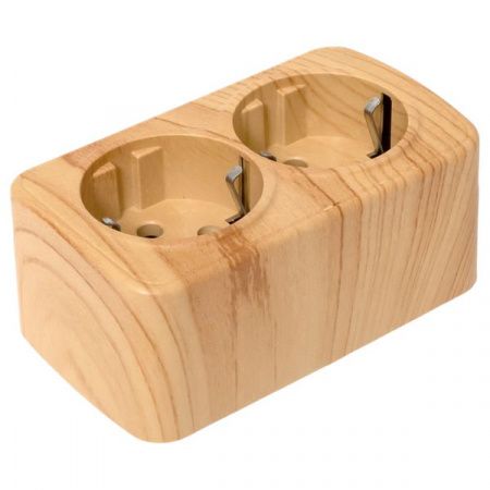 Розетка 2-местная ОП Минск 16А с заземлением светлое дерево EKF