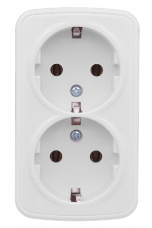 Минск Розетка 2-местная ОП 16А с заземлением белая EKF Basic