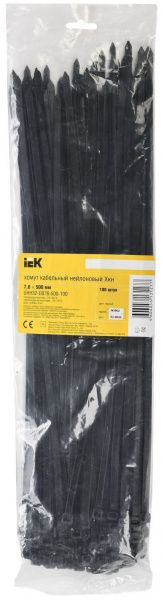 Хомут 7,6х500мм нейлон черный (100шт) IEK