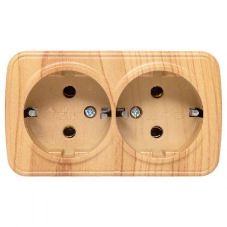 Розетка 2-местная ОП Минск 16А с заземлением светлое дерево EKF