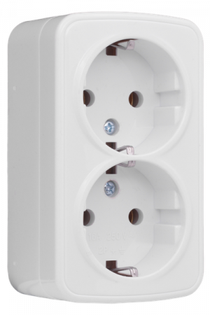 Минск Розетка 2-местная ОП 16А с заземлением белая EKF Basic