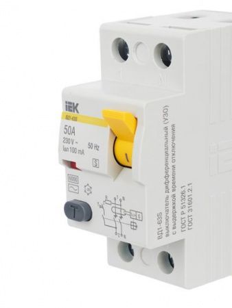 Выключатель дифференциальный (УЗО) ВД1-63S 2Р 50А 100мА IEK