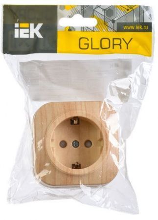 GLORY Розетка 1-местная для открытой установки с заземлением с защитными шторками 16А РСш20-3-ХС сосна IEK