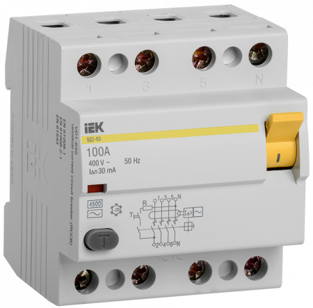 Выключатель дифференциальный (УЗО) ВД1-63 4Р 100А 30мА IEK