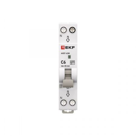 Автоматический выключатель дифференциального тока АВДТ-63M 1P+N (18мм) 6А 30мА характеристика C тип AС электронный 6кА PROXIMA EKF